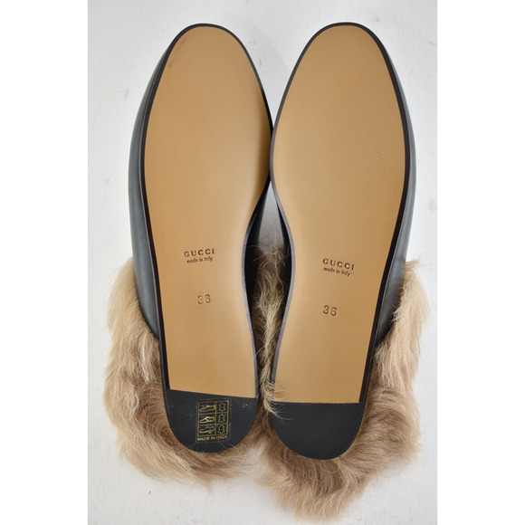 Gucci Princetown Black Leather Fur Loafer Slide Slip On Mule Slipper Flat 36 - Picture 12 of 12